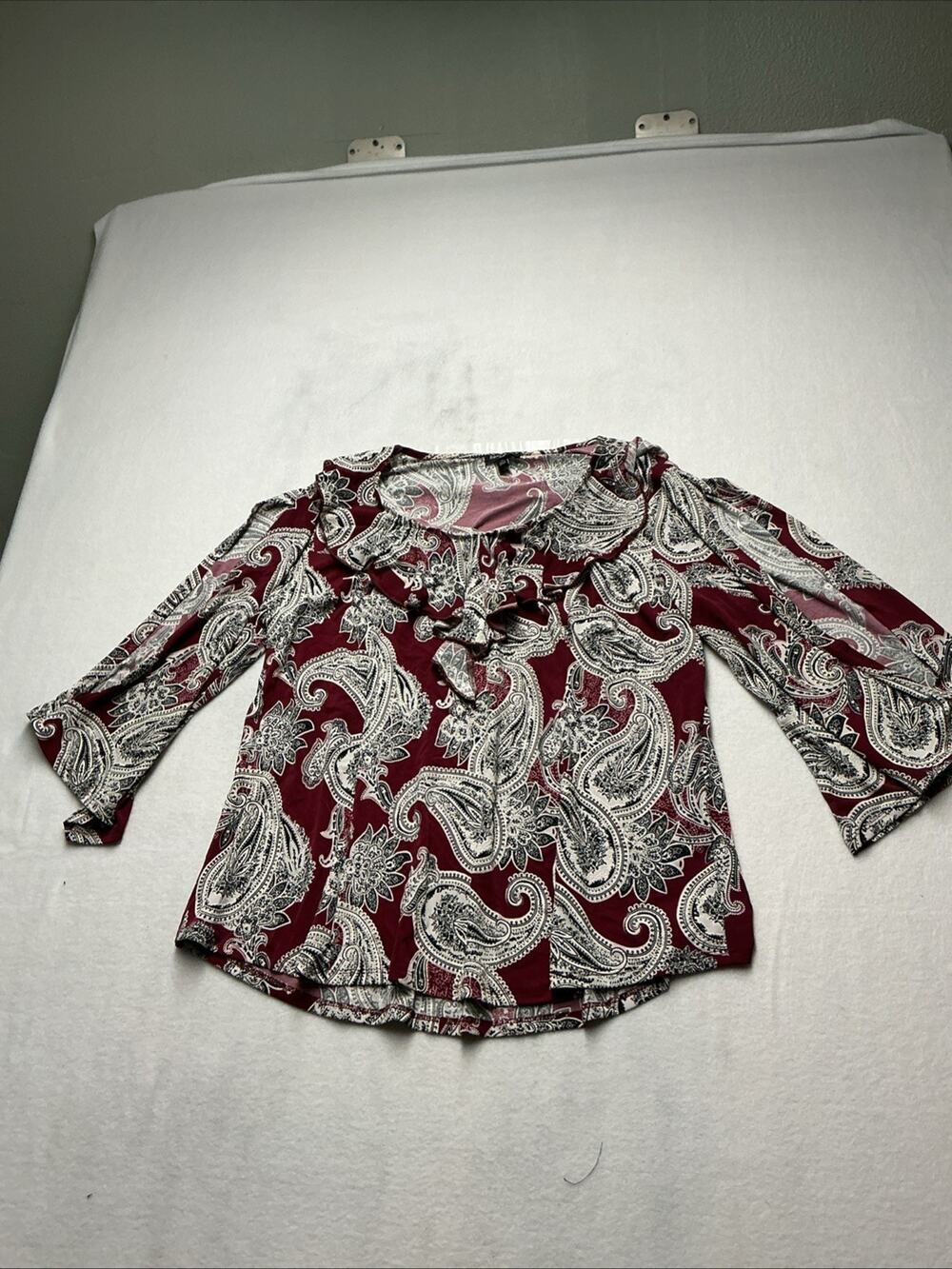 Sami And Jo Paisley Blouse Poly Stretch Boho Ruffle Off ShoulderTop Sz 1X,3817